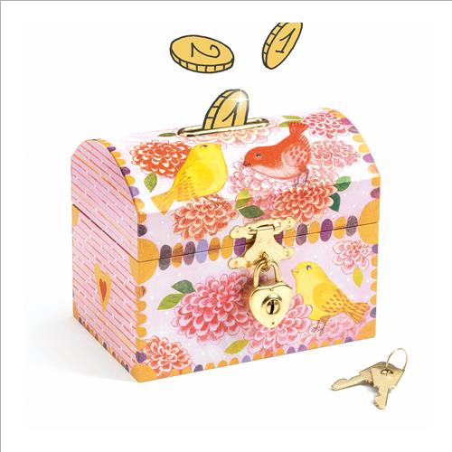 salvadanaio in legno uccellini