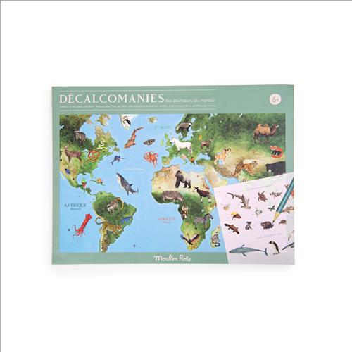 mappamondo con trasferibili. gli animali