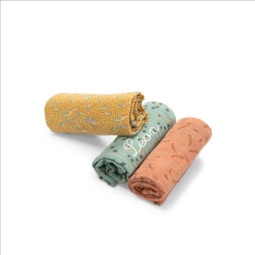 set 3 teli mussola trois petits lapins